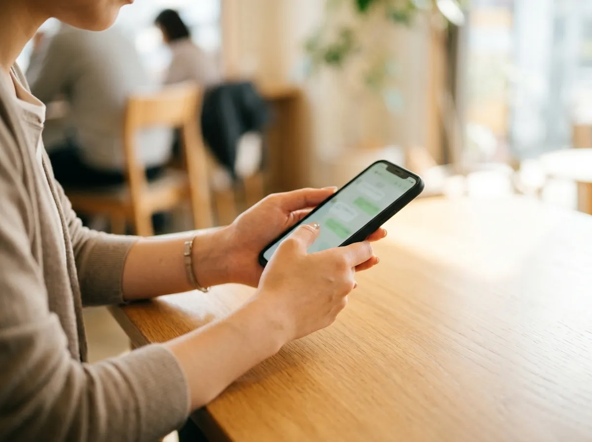 スマートフォンでLINEを見る様子