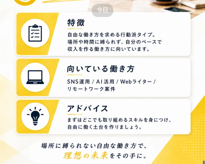 ノマド型の向いている働き方としてSNS運用やWebライターなどが挙げられた診断結果