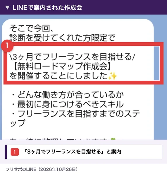 LINEに届いた無料ロードマップ作成会の案内